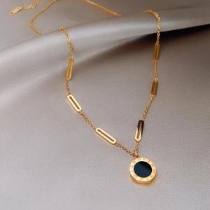 Kalung Titanium Wanita Bulat Hitam Anti Karat Luntur