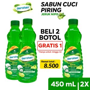 Paket 2 Botol Gerohan Sabun Cuci Piring Jeruk Nipis Lime Botol 450ml Murah Berhadiah Spons Cuci Piring Gratis