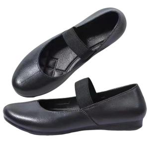 Womens Korean style black shoes non-slip comfortable and waterproof rubber flat black shoes suitable for school and work 080523