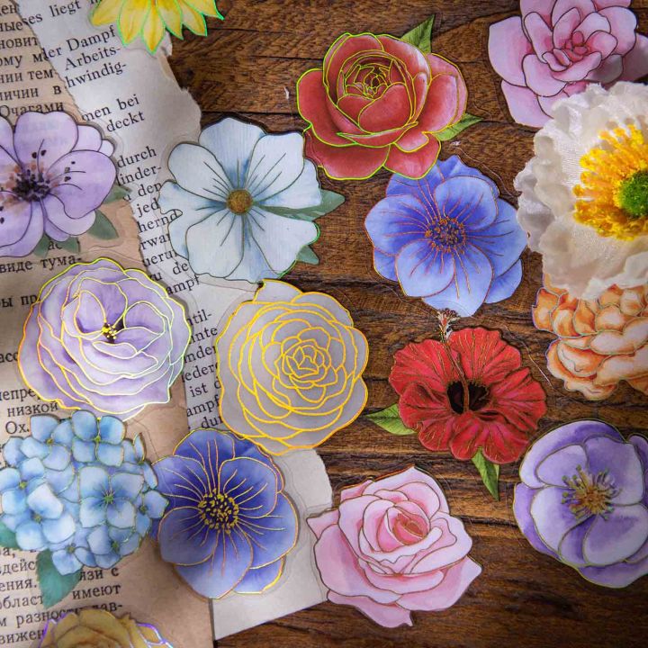 40pcs Transparent Waterproof Stickers Set Vintage Butterfly Flowers ...