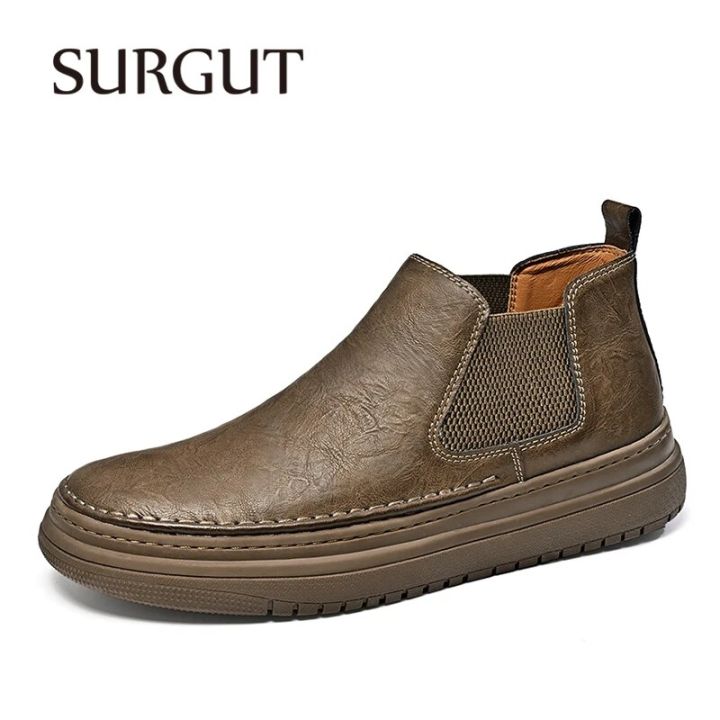 SURGUT Men's Classic Retro Chelsea Boots Mens Fashion Leather Ankle Boots  Men British Style Short Boots Casual Shoes Lazada PH