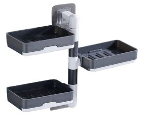 Soap Holder Bathroom Rack Rotating Drain Wall Hanging Bathroom Soap Box Holder 3 Layer- Keimav