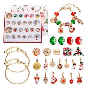 Christmas Gift Countdown Calendar Jewelry Blind Box Bracelet Gift Box Girls 2025圣诞节礼物倒数日历降临节首饰盲盒耳钉项链手链礼盒饰品女儿童串珠子 M105