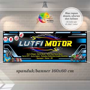 Cetak Spanduk Banner Bengkel Motor Hitam Biru