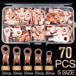 New 70PCS Copper Battery Cable Terminal Connectors 5A-500A OT Ring Lug Terminals for Wiring Harness