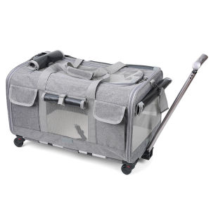 SKISOPGO Cat Trolley Pet Carrier With Portable Detachable Wheels Breathable Dog Travel Stroller Bag