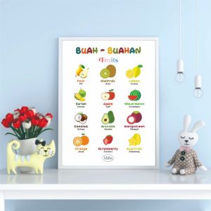 POSTER EDUKASI ANAK - BUAH BUAHAN - BILINGUAL | Laminating Glossy