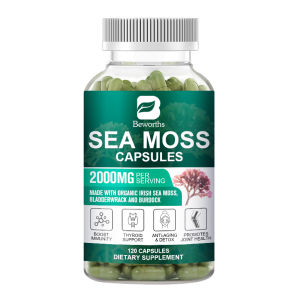 BEWORTHS Organic Sea Moss Capsules 2000mg with Burdock Root Irish Moss and Bladderwrack for Immune Boost Skin & Joint Health Support Gut Cleanse & Thyroid Supplement
