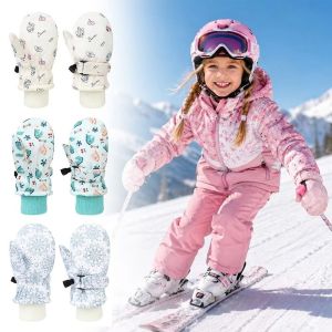 CYI47 Waterproof Children Ski Gloves Thickened Windproof Warm Mittens Printed Non-slip Kids Winter Gloves Outdoor