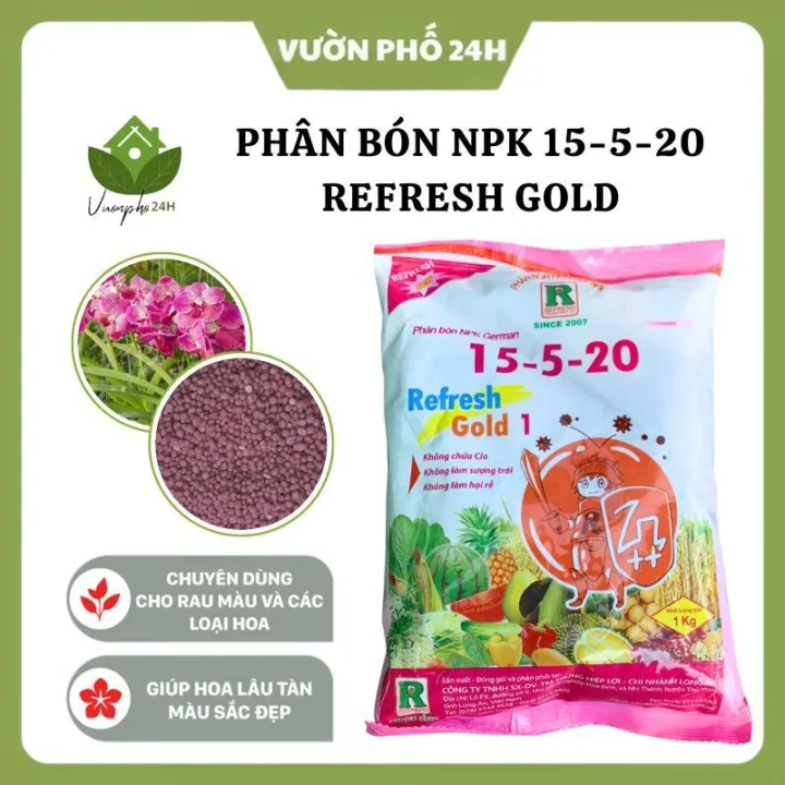 Phân bón NPK 15-5-20 Refresh Gold hạt tím nuôi hoa, dưỡng trái, chống ...
