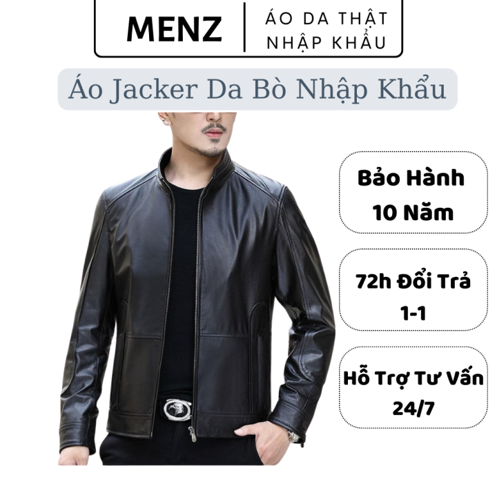 Áo Khoác Nam Da Bò, Áo Jacker Da Bò, Chât Liệu Da Tấm Nguyên Khối, Phong Cách Sang Trọng Lịch Sự, Bảo Hành 10 Năm