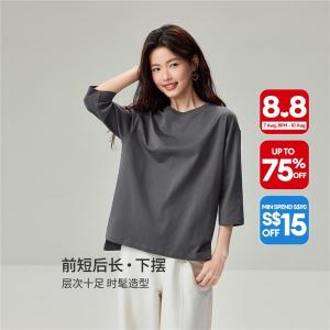 Giordano Women 100% cotton 3/4 sleeve high-low hem tee Free Shipping 05326790