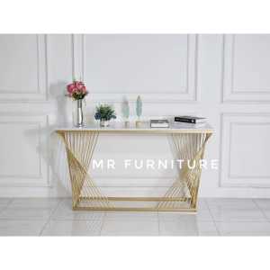 meja konsul harpa gold top marmer putih carrara