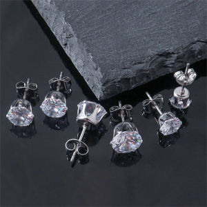 2 Chiếc Bông tai nụ 6 chấu hột xoàn đá cz zircon sáng đẹp lấp lánh kiểu đơn giản dễ xài style hàn quốc kpop