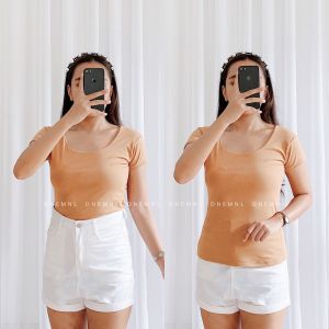 DNEMNLPH Aya Basic Roundneck Seamless Full Length Double Lining Top - BKK Slim Fitted Cotton Neutral Basic Freesize