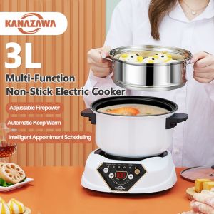 KANAZAWA 3L Electric Mini Cooker Non-Stick Split Type Multifunctional Double Handle With Steamer