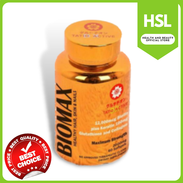 Tatioactive GOLD BIOMAX 12000mcg Advance Biotin Glutathione Whitening and  Collagen Max strength 1850mg 60 softgels Promotes Healthy Hair Strong Nails  Smooth Skin - Lazada