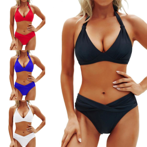 Hai chiếc đồ bơi 2 mảnh cho phụ nữ Đồ bơi cho bé gái đặt nâng đồ bơi backless Bộ Đồ Tắm Áo Tắm Cổ Chữ V