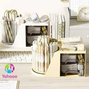 YAHOO Multi-Functional Desktop Makeup Brush Lipstick Rotated Cosmetic Storage Box Large Capacity PenHolder
