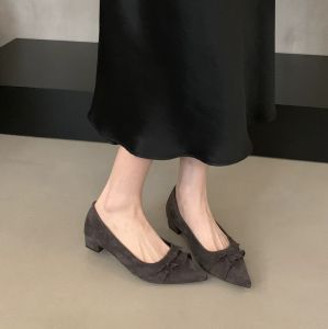 [Free Shipping] 2026 New Collection: Suede Pointed-Toe Fashion Flats Pleated Bow-Knot High Heels Chunky-Heeled Elegant And Suitable For Work