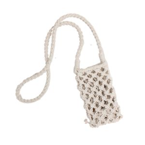 HORAC Handmade Vacation Female Hollow-out Thread Solid Color Small Ladies Fashion Woven Mobile Phone Bags Braided Shoulder Handbag Crossbody Phone Bag Weave Handbags