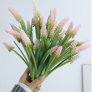 NOBLELUX with Leaves Artificial Flowers Grape Hyacinths Lifelike Fake Hyacinth Fake Flower Wedding Decoration