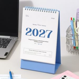 BELLETEN Korean Style Desk Calendar Blue 2027 Memo Calendar Gifts Coil Calendar Home Office