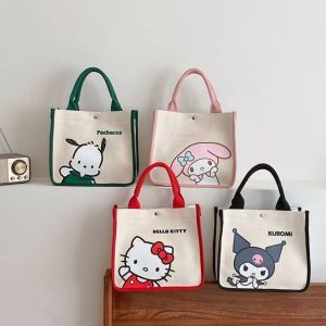 SMVU cooler bag lunch bag for kids lunch box bag lunch bags boxes food storage bag Kt Cat Kuromi Canvas Bag MyMelody Cloth Storage Bag Kawaii Tote Bag Lunch Bag Girls