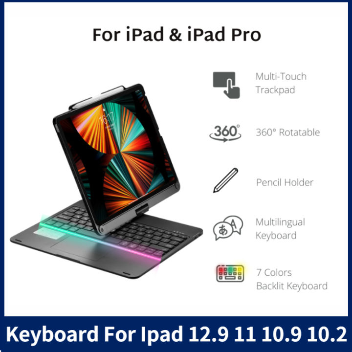 360 Rotatable Keyboard Case for IPad Pro 12.9 10.2 10.9 IPad Air 2022
