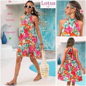 Lotus Đầm Babydoll Cổ Yếm in Hoa 3D Đẹp Đi Chơi Chụp Hình Đầm Yếm Form Rộng Váy Maxi Đi Biển Đầm Dáng Suông Mặc Nhà