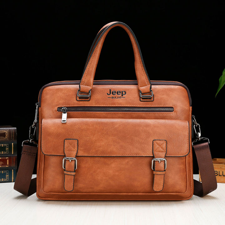 JEEP BULUO Brand Man Business Briefcase Bag Split Leather High Quality ...