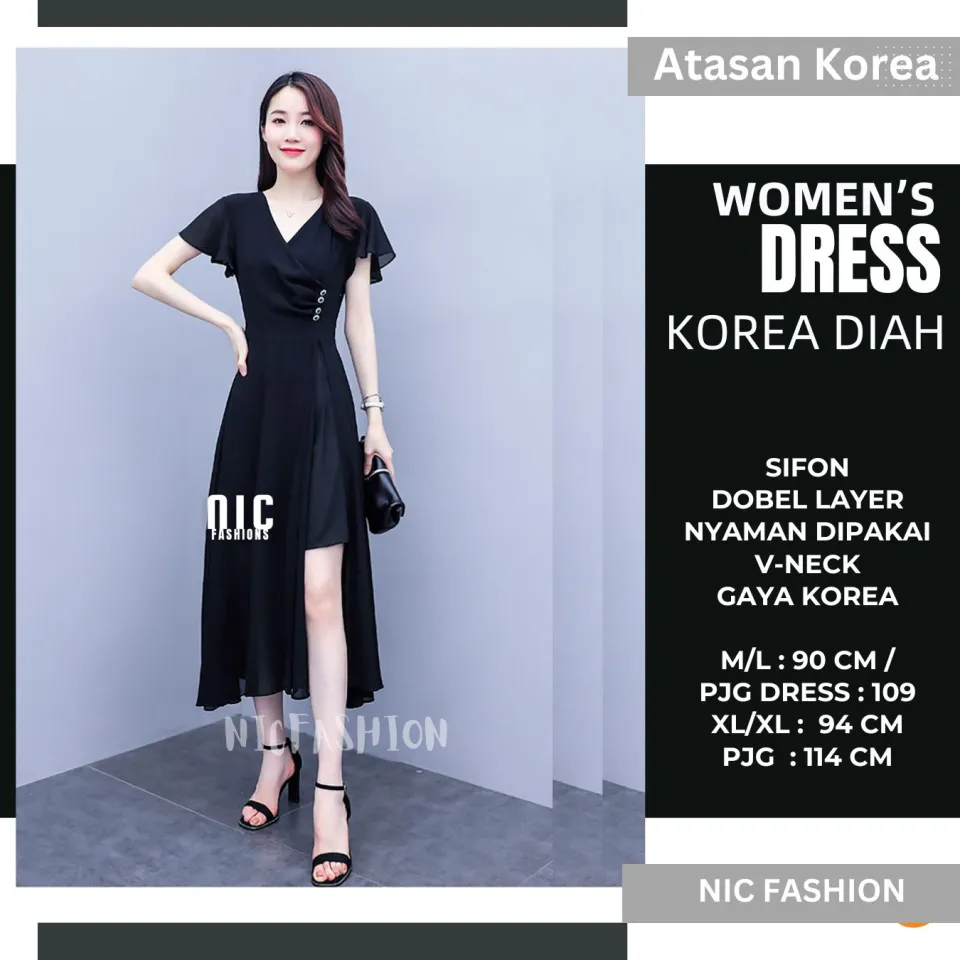 Midi Dress lengan pendek sifon Wanita Gaya Korea Model terbaru Dyah Long Dress Korea Diah Lazada Indonesia