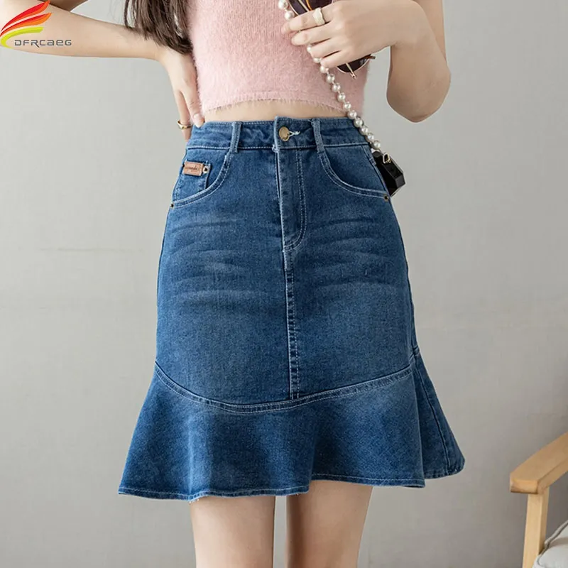 Plus Size S 5XL Women Fishtail Short Denim Skirt Spring Summer