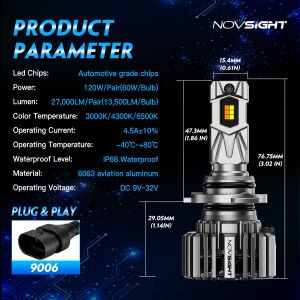 Novsight 3 อุณหภูมิสี N73T LED ไฟหน้ารถหลอดไฟ 9005(HB3) 9006(HB4) H4 H7 H11 รถไฟสูง/ไฟต่ำไฟตัดหมอก 3000K 4300K ​​6500K 120W 27000LM Plug and Play 2 ชิ้นจัดส่งฟรี