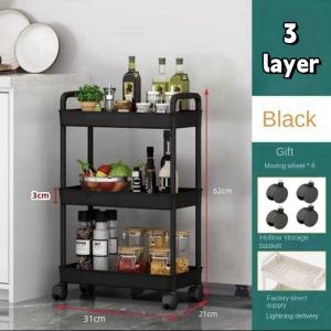 Household Multi-layer Small Cart Storage Rack Floor To Floor Kitchen Bedroom Bathroom Storage Rack Storage Rack With Wheels corrosive resistant toys 3-Layer Bathroom high-capacity food & beverage