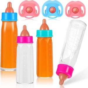 OKDEALS fit Newborn Dolls Magic Milk Juice Bottles with Pacifier Bibs Multistyles Dollhouse Toys High Quality Plastic Nipple Bottle 18inch Doll