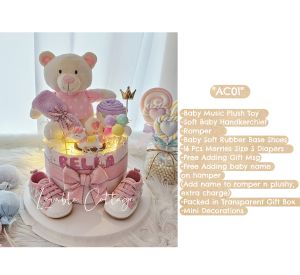 Pink Bear Diaper cake baby shower newborn hamper 100days baby gifts