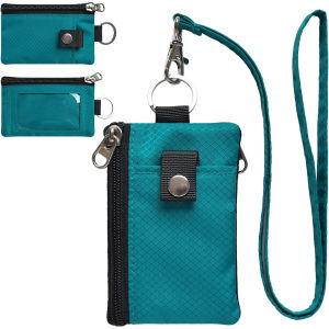FCMinimalist RFID Blocking Small Wallet with ID Badge Window Waterproof Zipper Cases Pouch and Lanyard Keychain for Cards Cash Coin Travel Women and Men