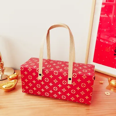 2026 cny gift box pineapple tart snowflake nougat biscuit packaging box Chinese new year xue hua su crips handle hanger package empty