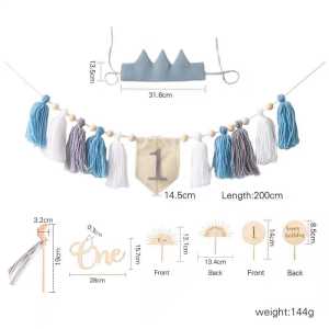 1st Birthday Highchair Decoration Set– Baby Girl & Boy Party Banner Crown Cake Topper | Smash Cake Decor