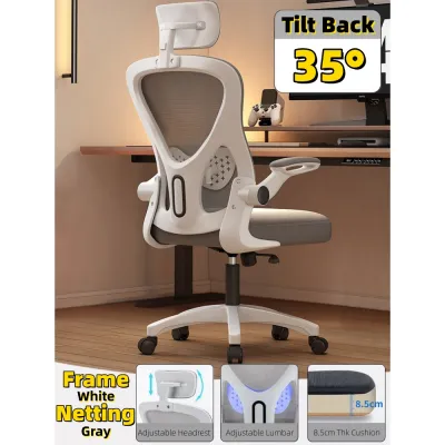 [SG Ready Stocks] Ergonomic Office Chair - 8.5cm Thick Cushion + Antislip Surface Adjustable Backrest & Detachable Headrest Flip-Up Arms Rocking & Lock Function 15-Min Easy Assemble for Home/Office