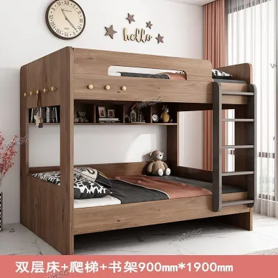 Bunk Bed Double Layer Natural Wood Bed Modern Solid Wood Parent-Child Bed Childrens Bed Upper and Lower Bunk Double Bed