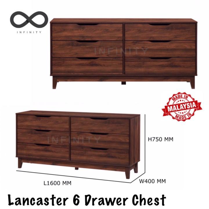Infinity Lancaster 6 Drawers Chest / Solid Wood Leg (Walnut) Lazada