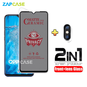 PAKET 2in1 Anti Gores Layar Privacy Oppo F9 Free Tempered Glass Camera Lens