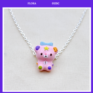 FLORA 0155C - Dây chuyền bạc hình gấu màu hồng dành cho bé gái