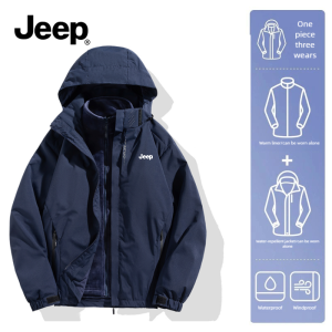 Jeep Womens 3-in-1 Waterproof Hiking Jacket Female 3-in-1 Detachable Plus Velvet Thick Outdoor Coat