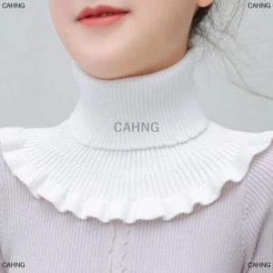 [COD] CAHNG ผ้าพันคอถักปลอมสำหรับผู้หญิง ผ้าพันคอคอเต่าหนาแบบหนาถักอบอุ่นกลางแจ้งผ้าพันคอแบบถอดออกได้