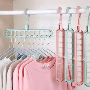 ไม้แขวนเสื้อ9หลุม ไม้เเขวนจัดระเบียบ ไม้เเขวนเสื้อ ไม้แขวน ที่แขวนผ้า ไม้แขวนผ้า 9 in 1 ตะขอหมุนได้ 360 องศา ประหยัดพื้นที่ มี4สี