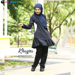 AsyiQmuslim Set Khayra Activewear Top Bottom - Black/Green (S-3XL)