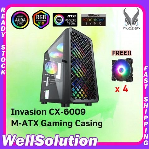 Invasion CX-6009 M-ATX Gaming Case with 4 ARGB Fans (Black) | Lazada